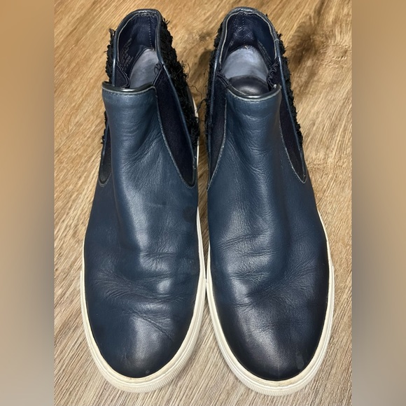 Tory Burch Rosette High Top Sneakers Navy Blue Leather Size 9 Ankle Booties - Picture 7 of 15